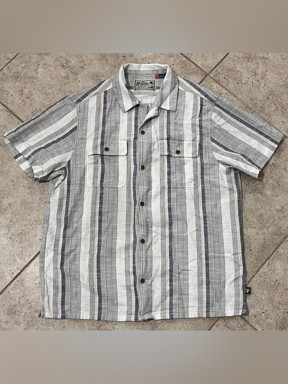 Howler Brothers Shirt Large White Striped Western Button Down Knit Cotton EUC L